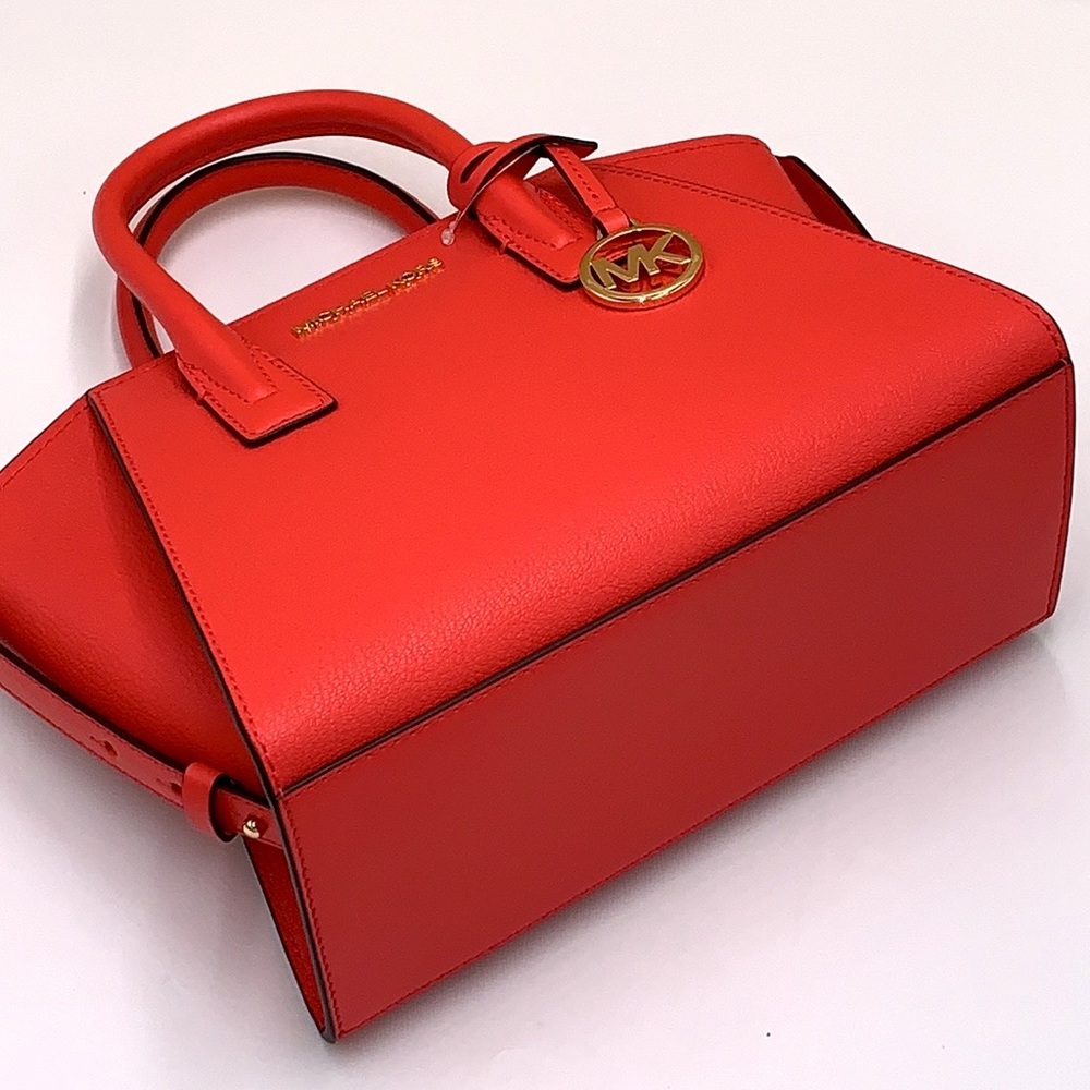 MICHAEL KORS AVRIL SMALL TOP ZIP SATCHEL CORAL RIFF COLOR - Picture 4 of 16